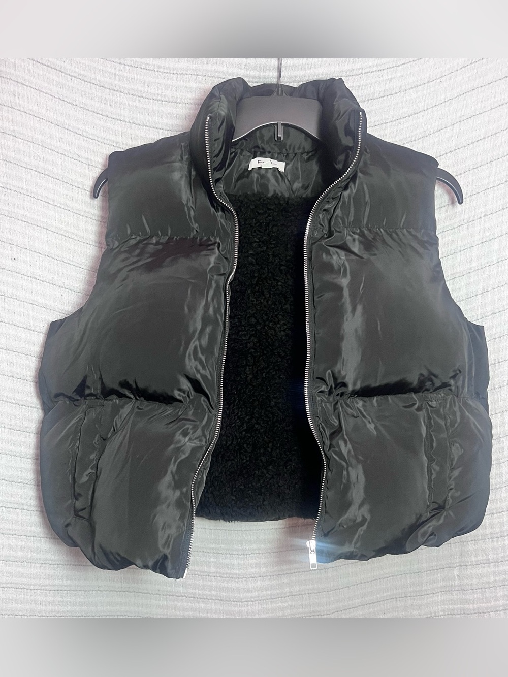Women's Black Quilted Puffer Vest with Sherpa Lining